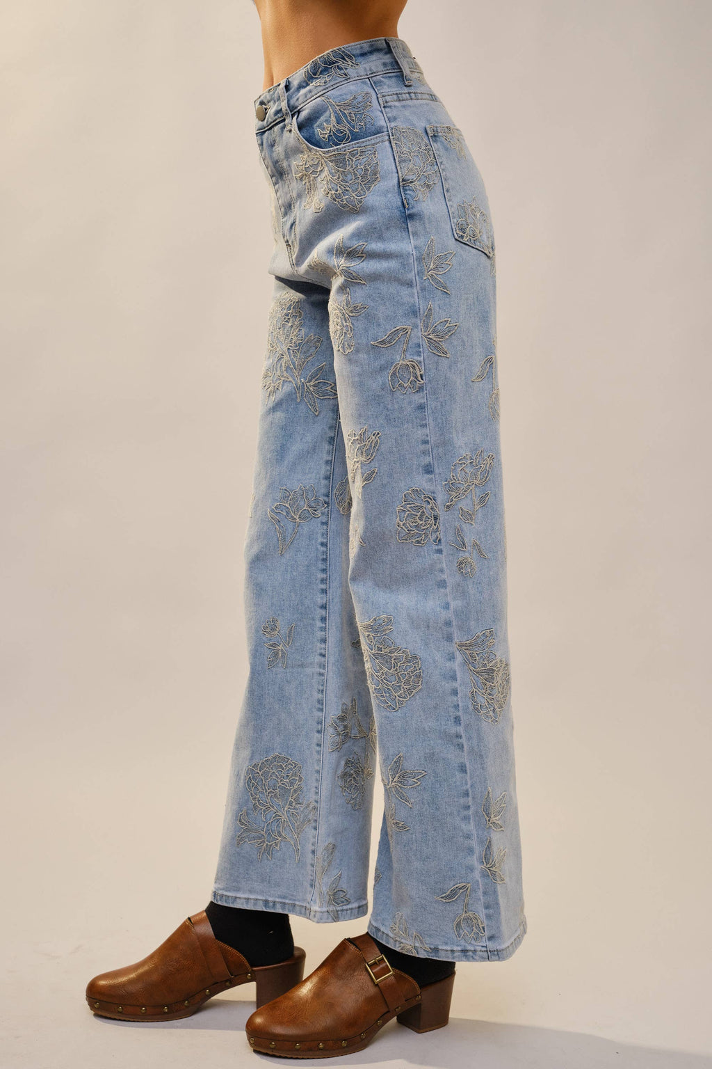 Floral Embroidered Denim