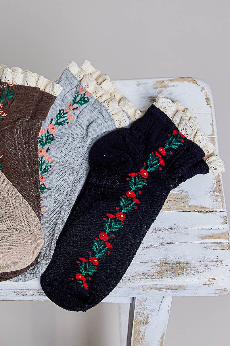 Floral Embroidered Socks