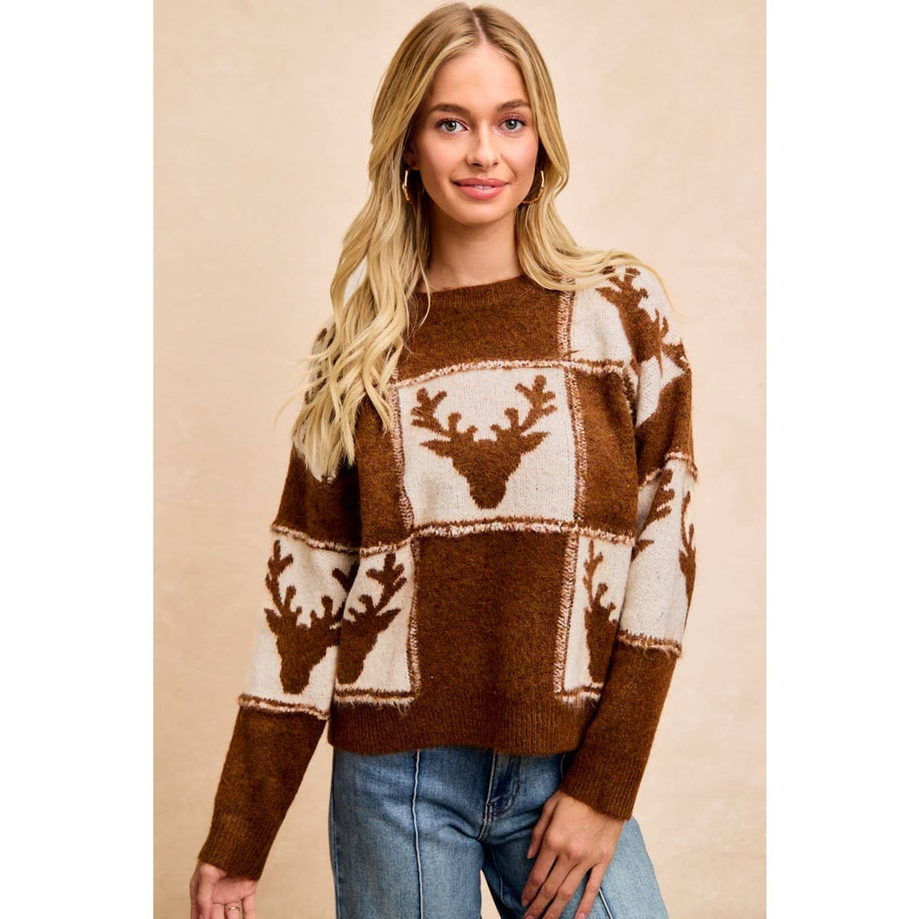 RUDOLPH PATTERNED CHRISTMAS KNIT TOP WITH OUT SEAM