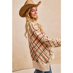 CHRISTMAS PLAID PRINT WAFFLE SWEATSHIRT TOP