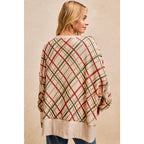 CHRISTMAS PLAID PRINT WAFFLE SWEATSHIRT TOP