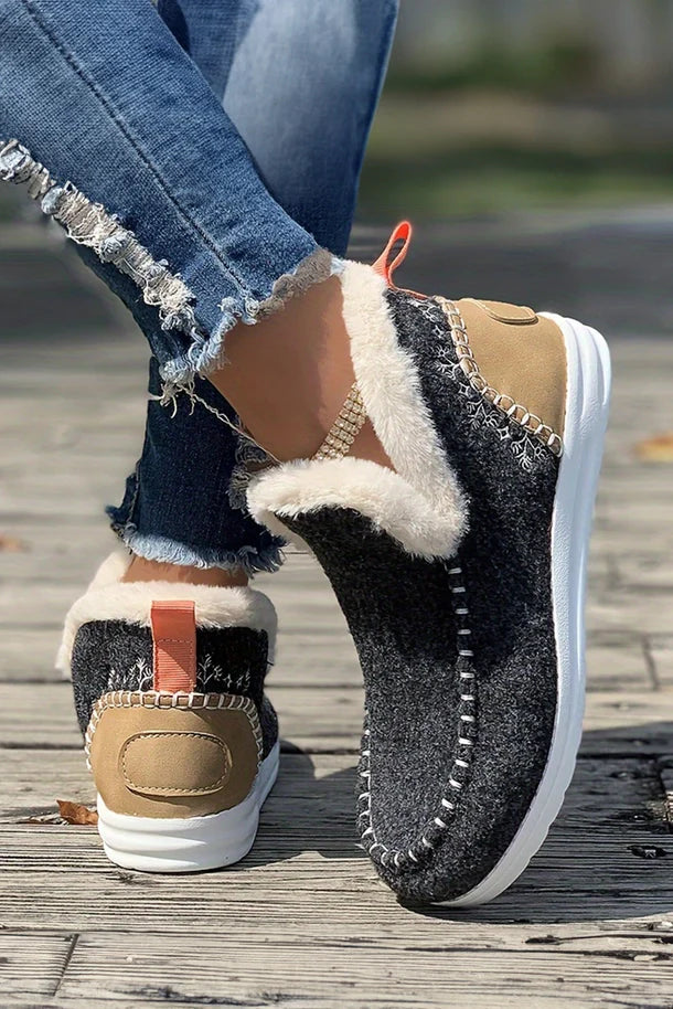 Suede Stitching Plush Bootie