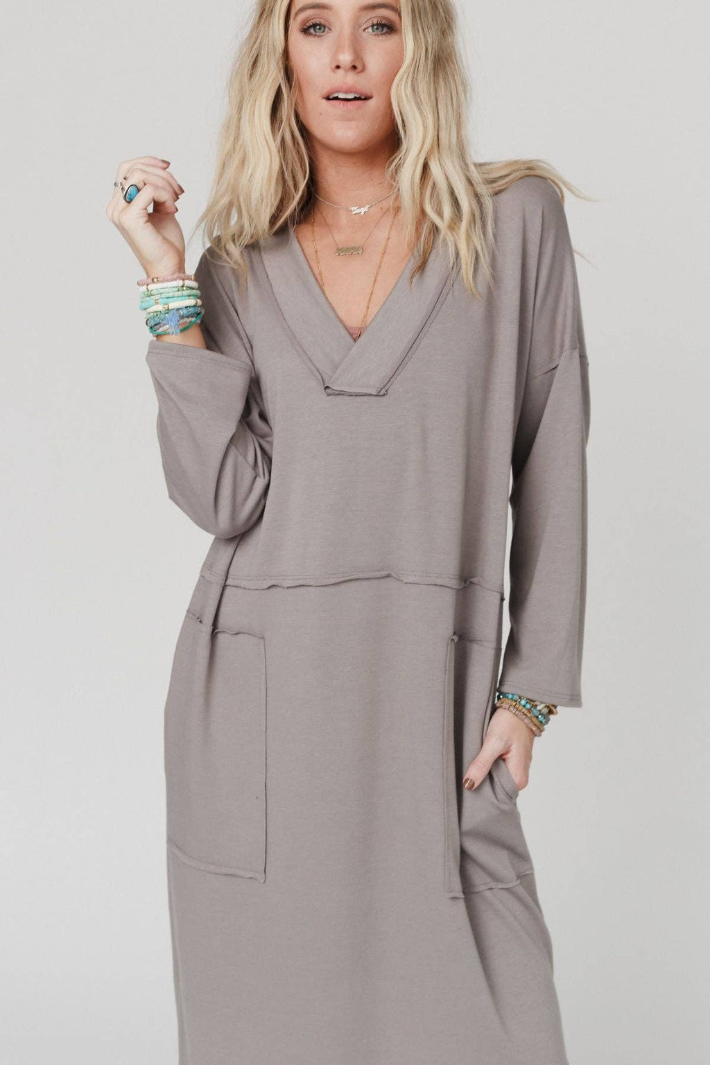 Long Sleeve Slit Maxi