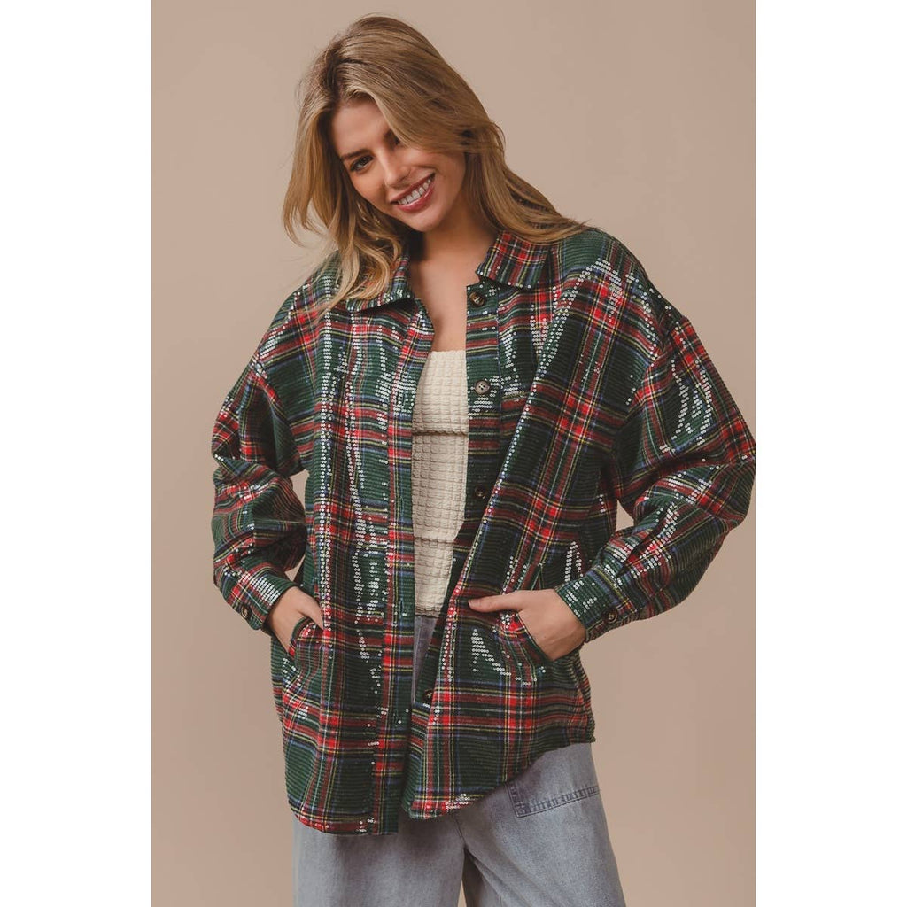 CLEAR SEQUIN PLAID CHRISTMAS SHIRT