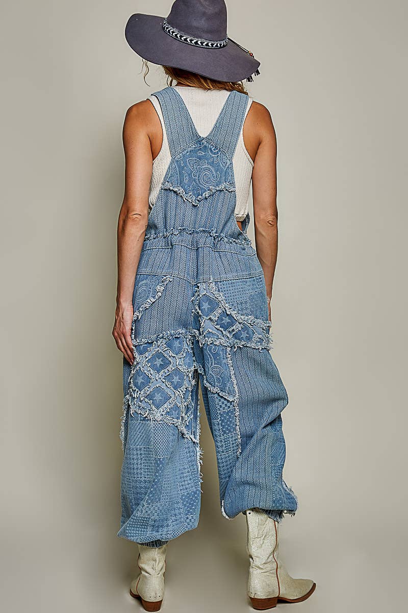 Patchwork Denim Overalls