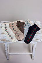 Floral Embroidered Socks