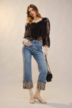 Cuffed Embroidered Denim