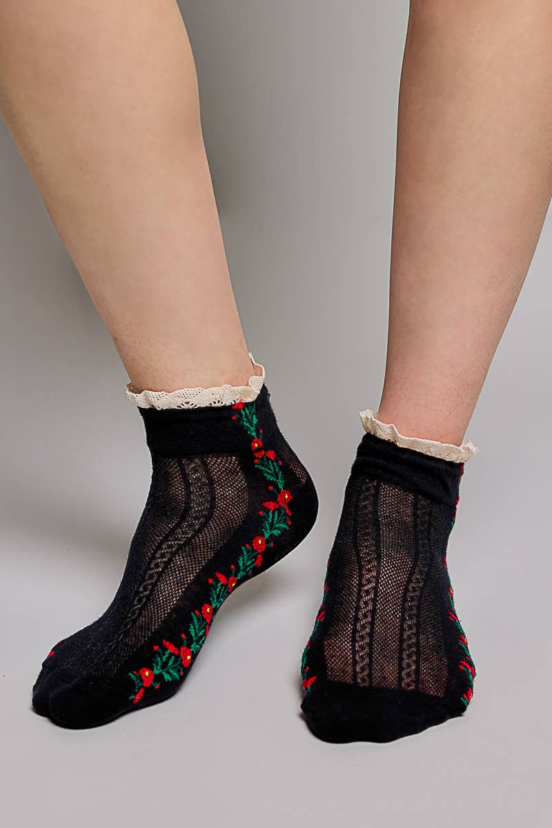 Floral Embroidered Socks