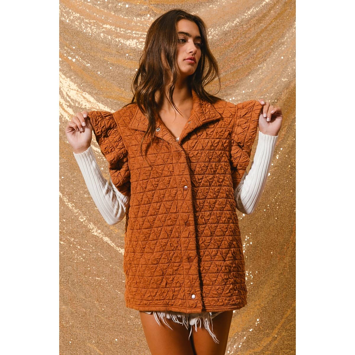 Quilted Ruffle Vest