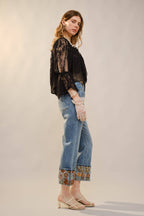 Cuffed Embroidered Denim