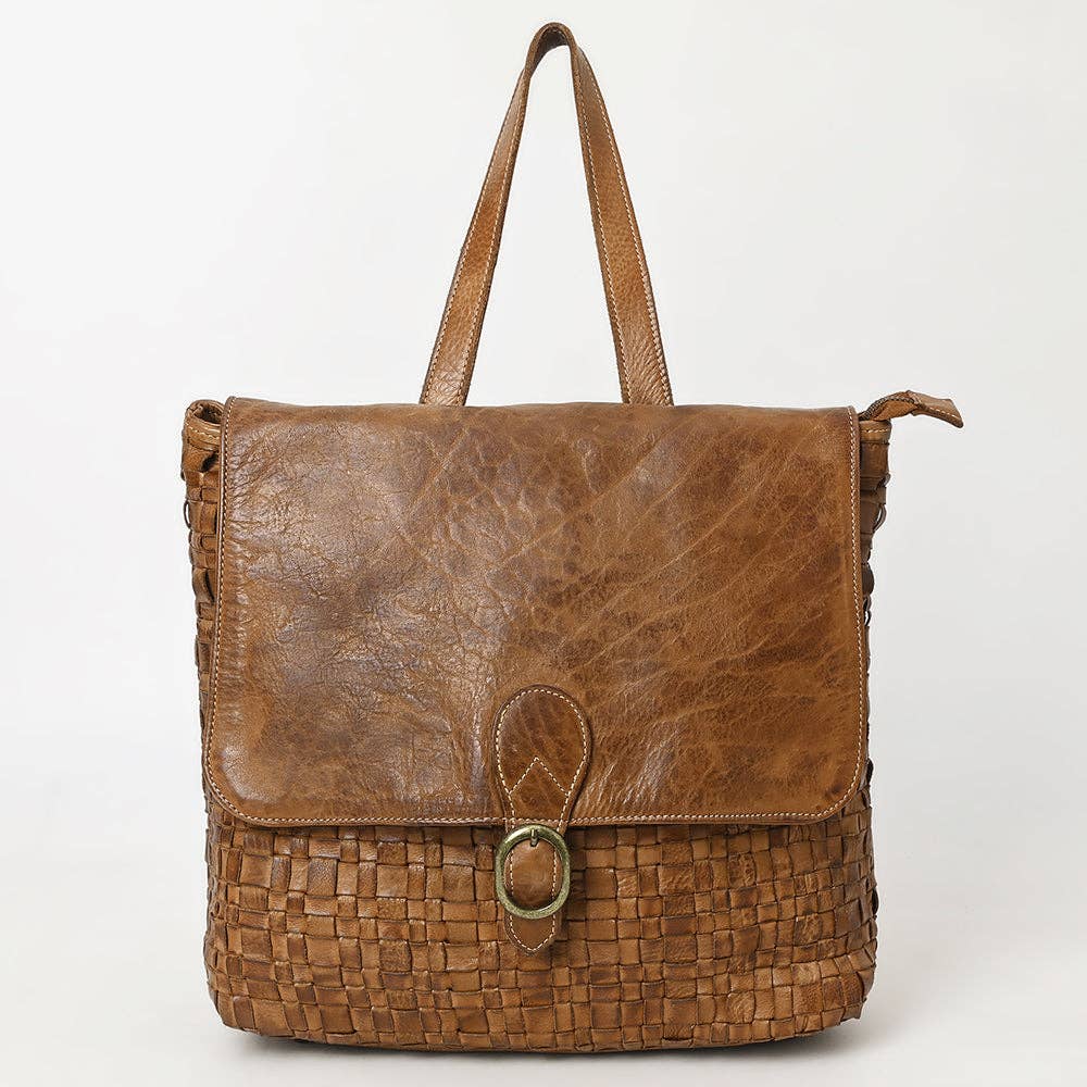Woven Leather Backpack