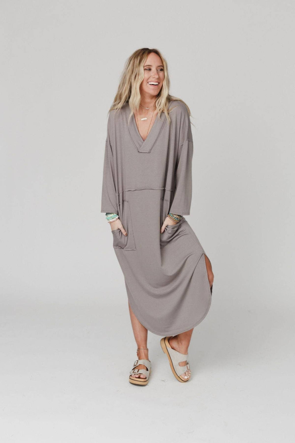 Long Sleeve Slit Maxi
