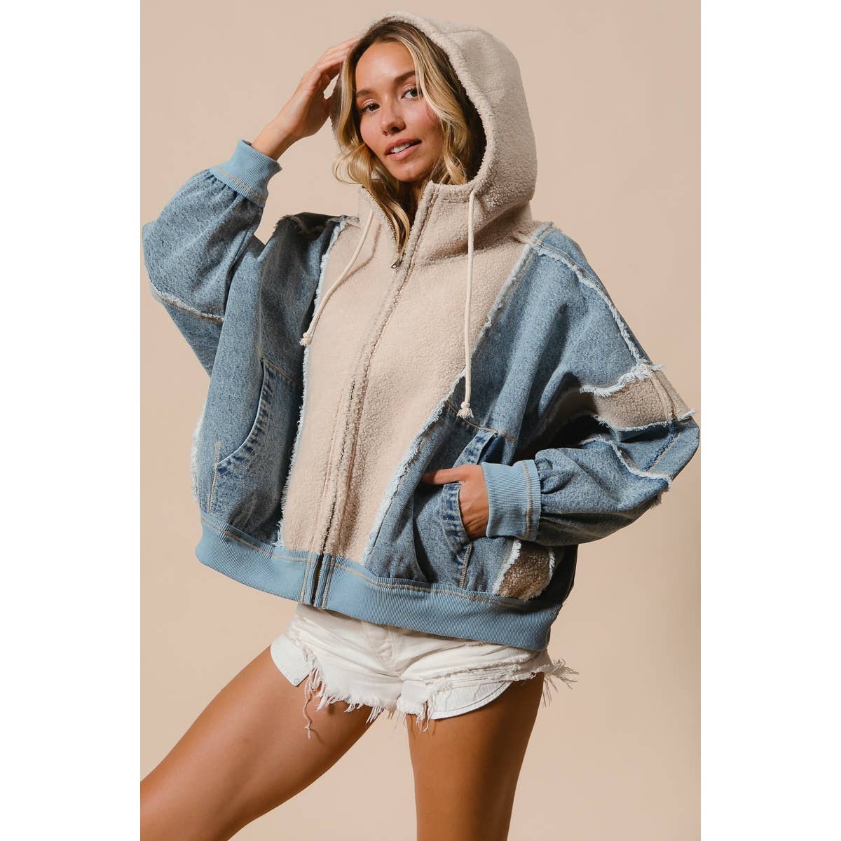Denim | Fleece Zip Up Hoodie