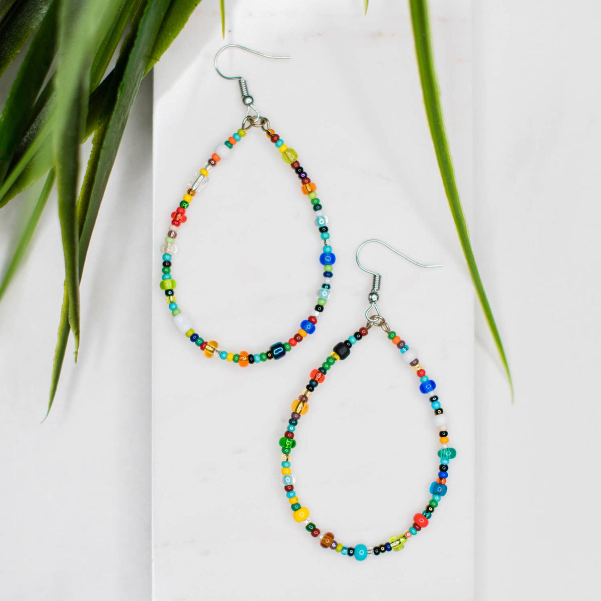 Rainbow Beaded Hoops Earring