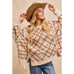 CHRISTMAS PLAID PRINT WAFFLE SWEATSHIRT TOP