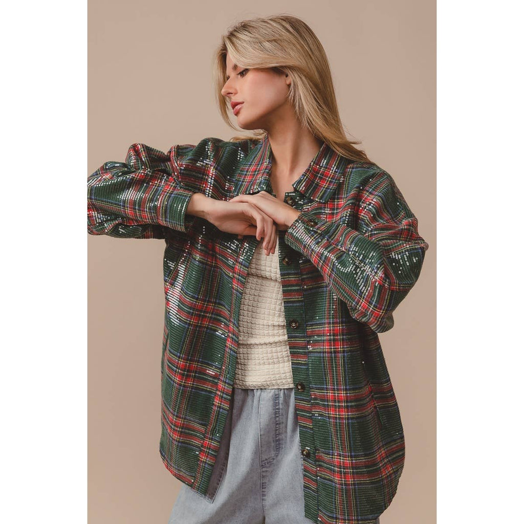 CLEAR SEQUIN PLAID CHRISTMAS SHIRT