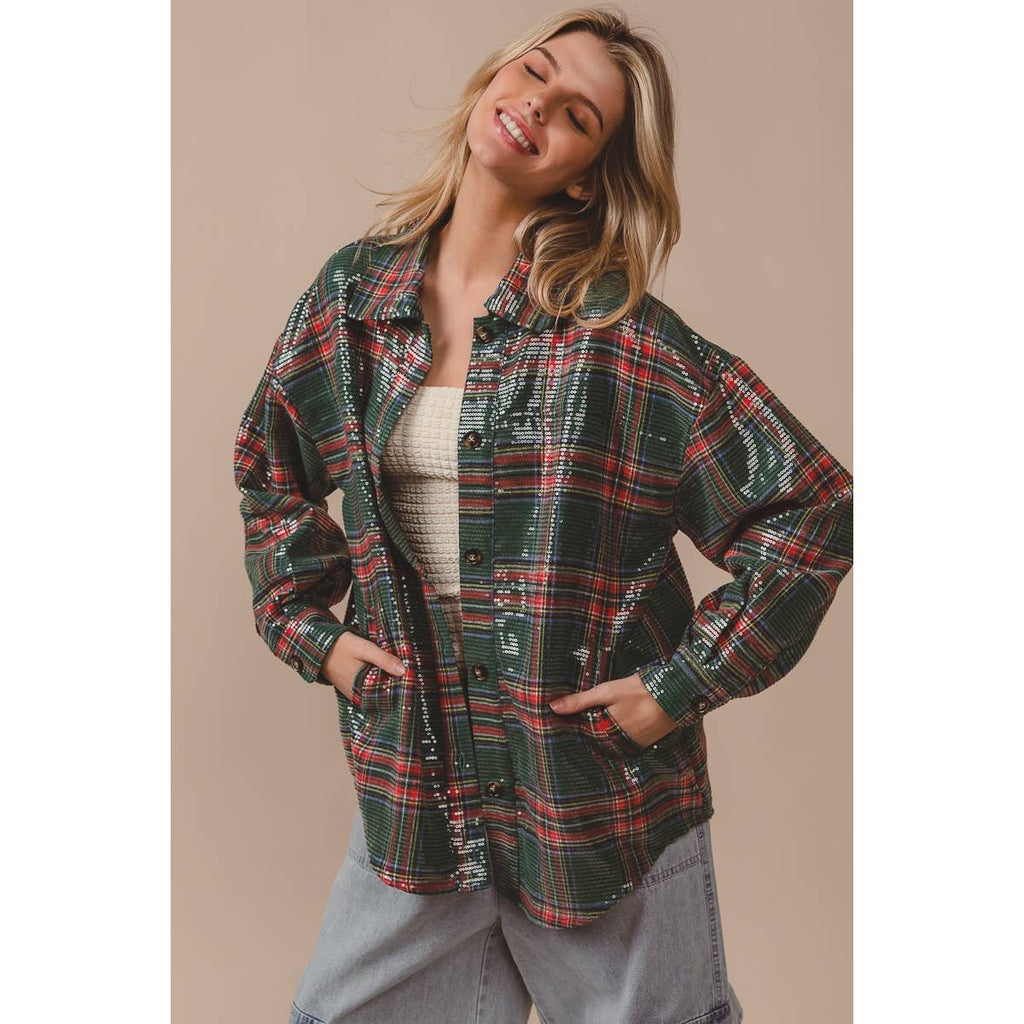 CLEAR SEQUIN PLAID CHRISTMAS SHIRT