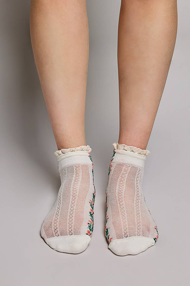 Floral Embroidered Socks