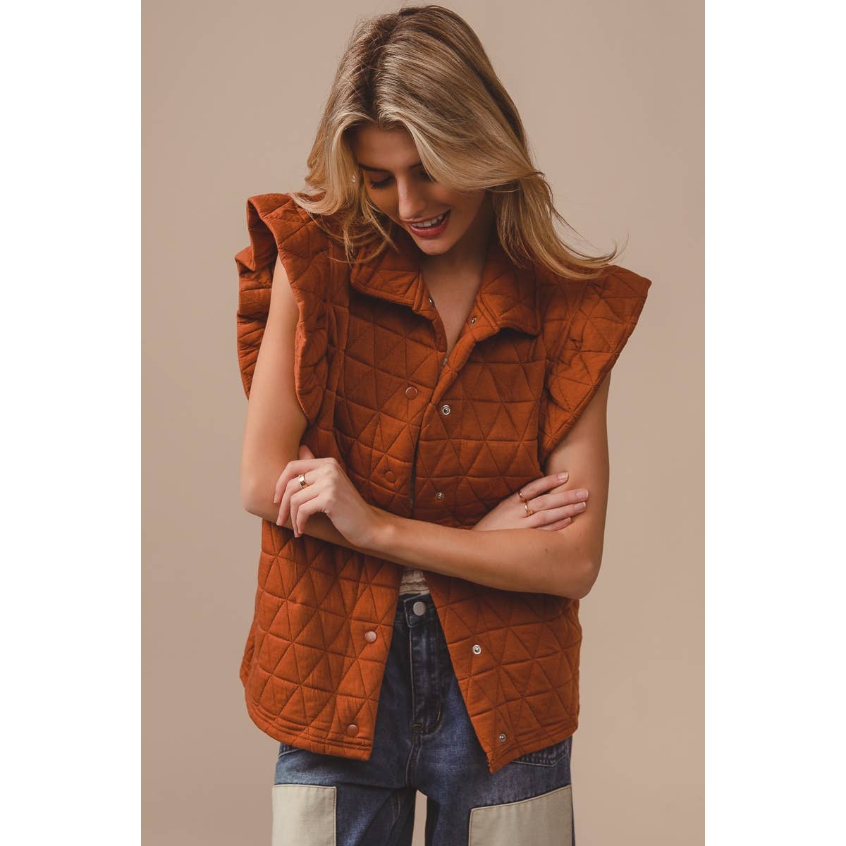 Quilted Ruffle Vest