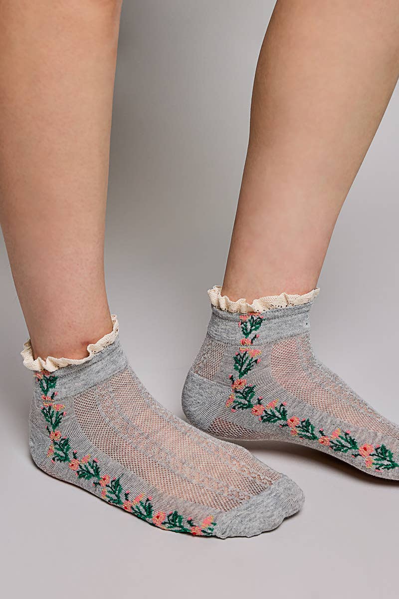 Floral Embroidered Socks
