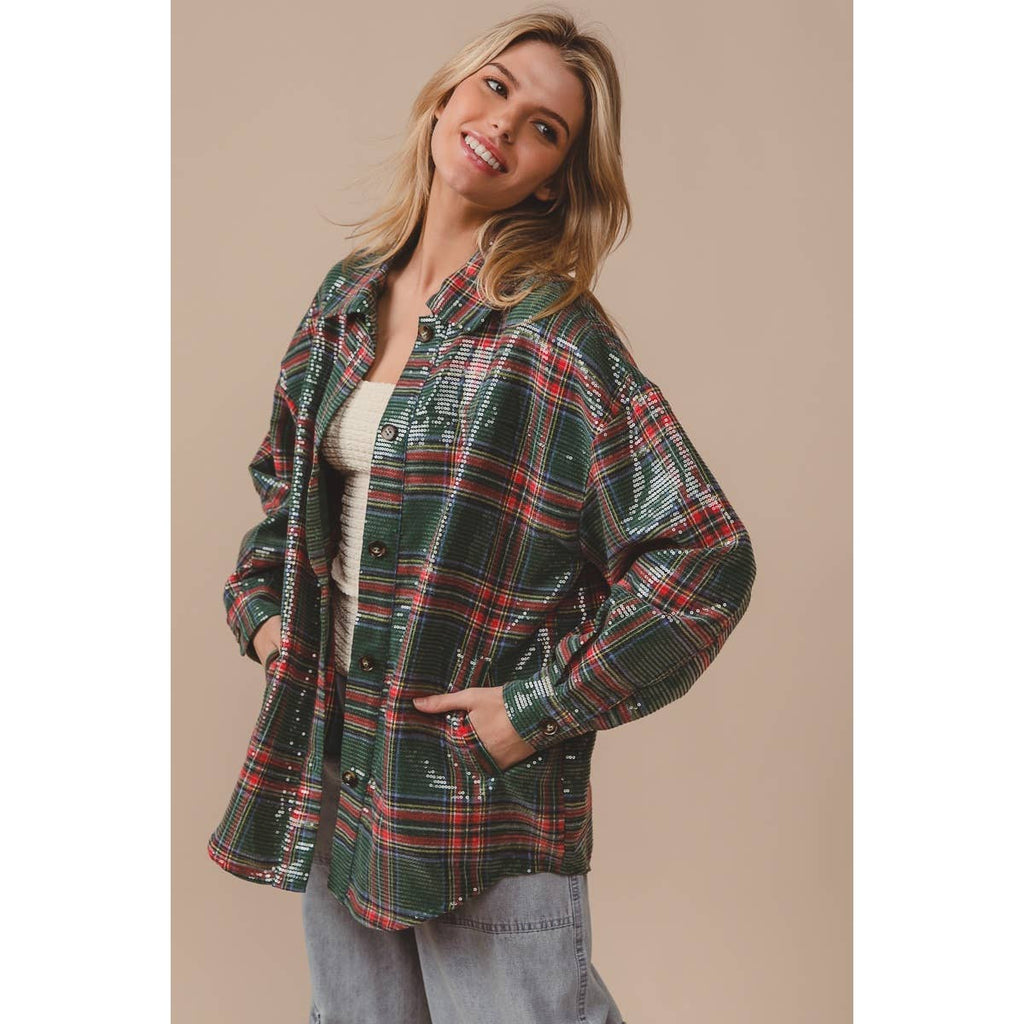 CLEAR SEQUIN PLAID CHRISTMAS SHIRT