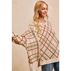CHRISTMAS PLAID PRINT WAFFLE SWEATSHIRT TOP