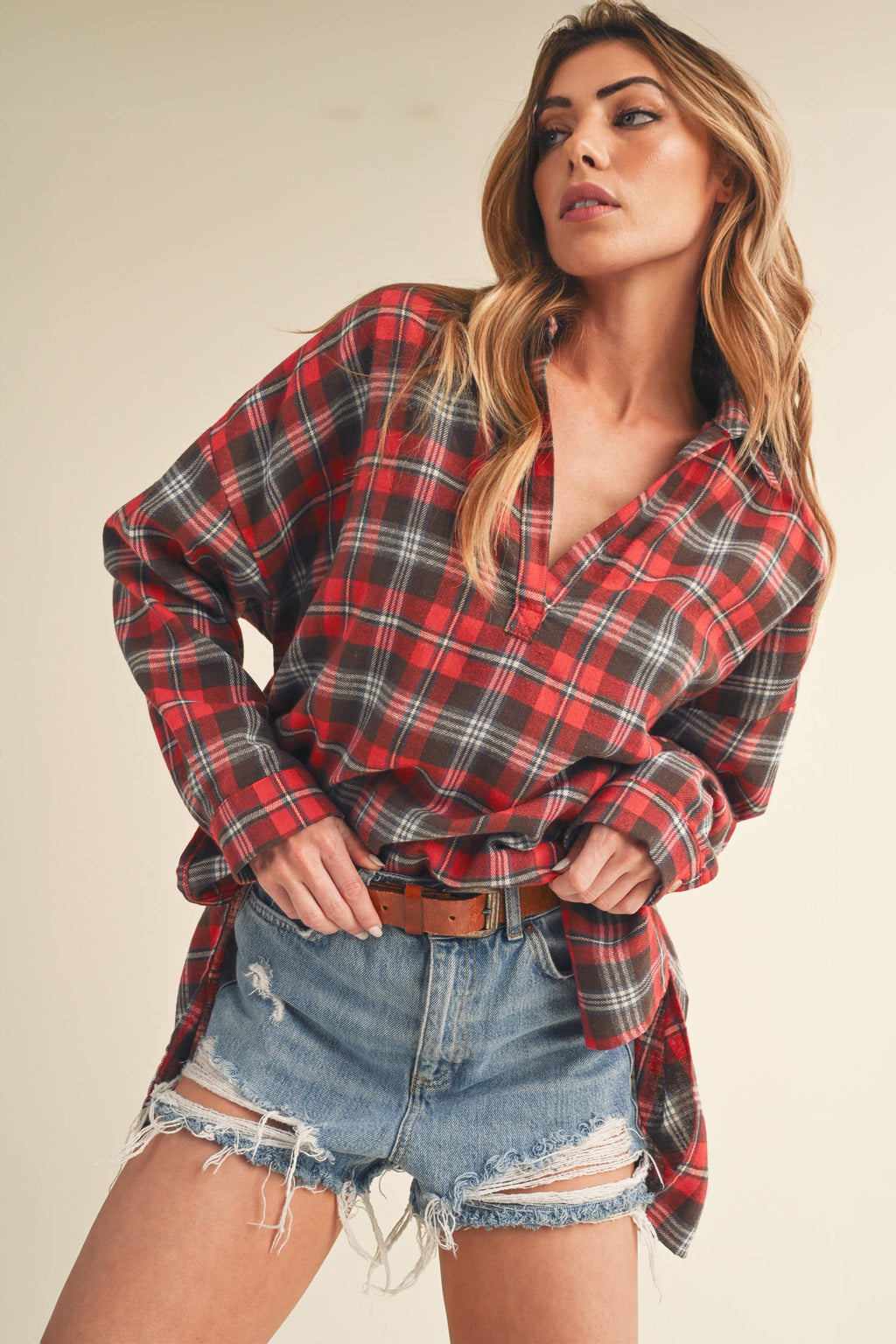 No Buttons Plaid