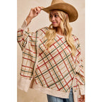 CHRISTMAS PLAID PRINT WAFFLE SWEATSHIRT TOP