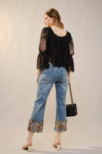Cuffed Embroidered Denim