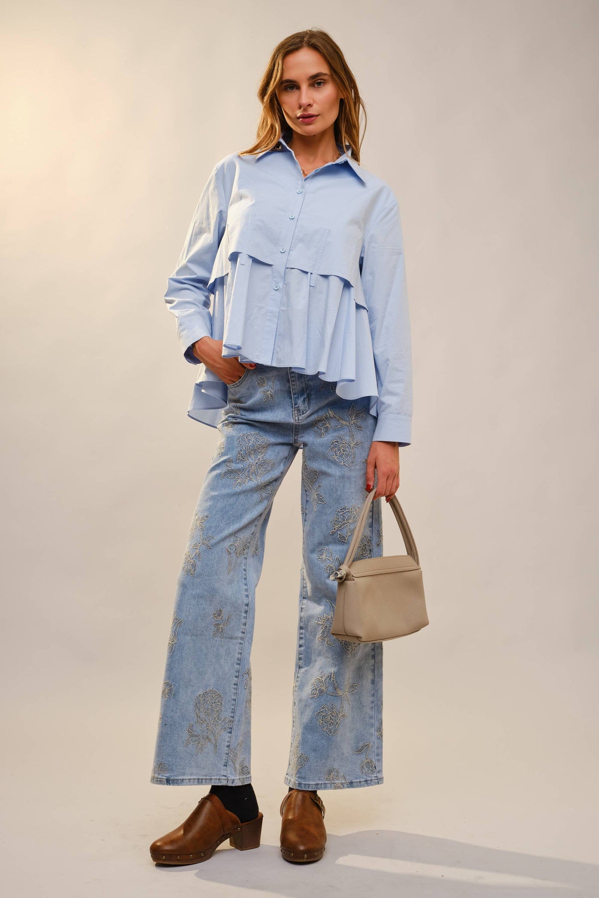 Floral Embroidered Denim
