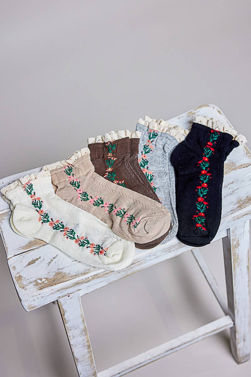 Floral Embroidered Socks