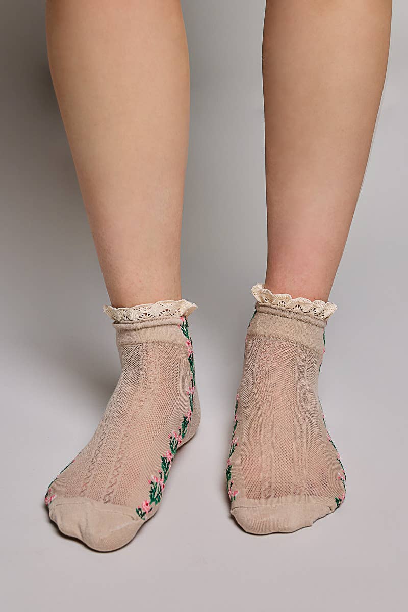 Floral Embroidered Socks