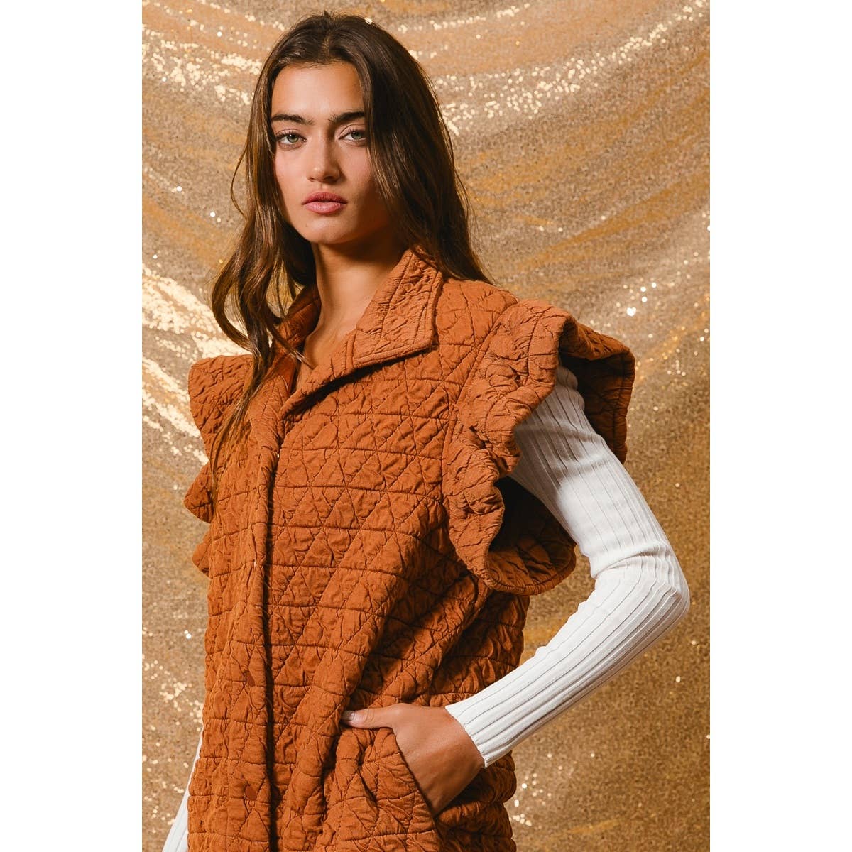 Quilted Ruffle Vest