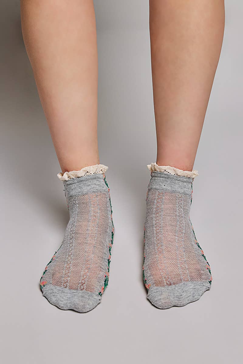 Floral Embroidered Socks