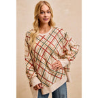 CHRISTMAS PLAID PRINT WAFFLE SWEATSHIRT TOP