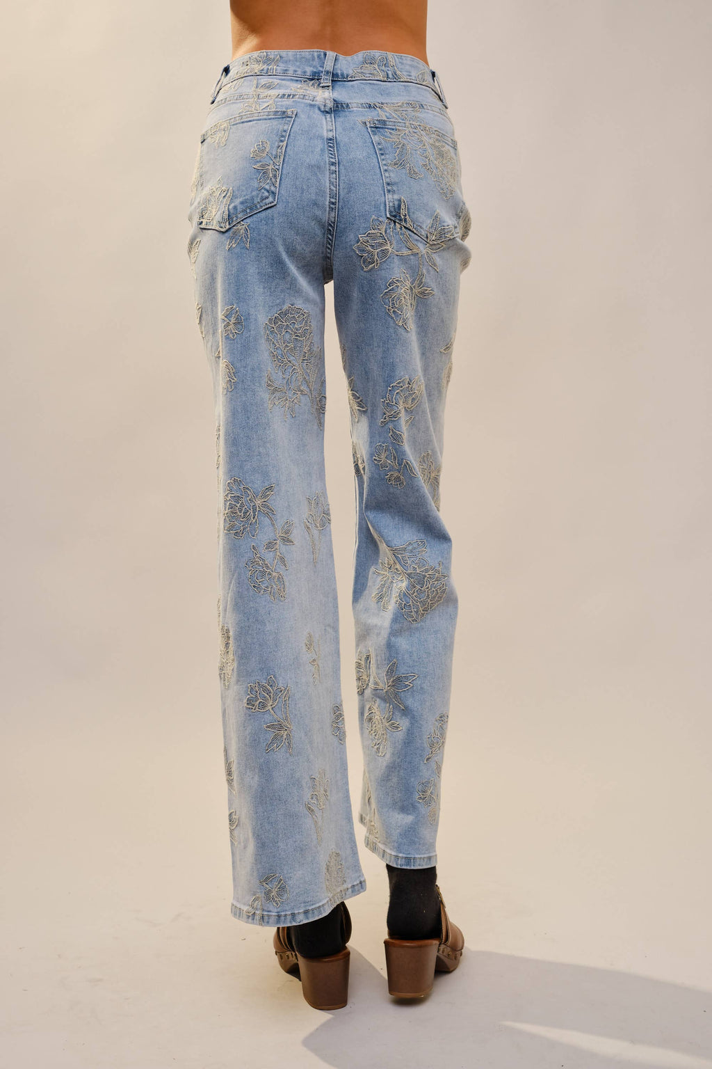Floral Embroidered Denim