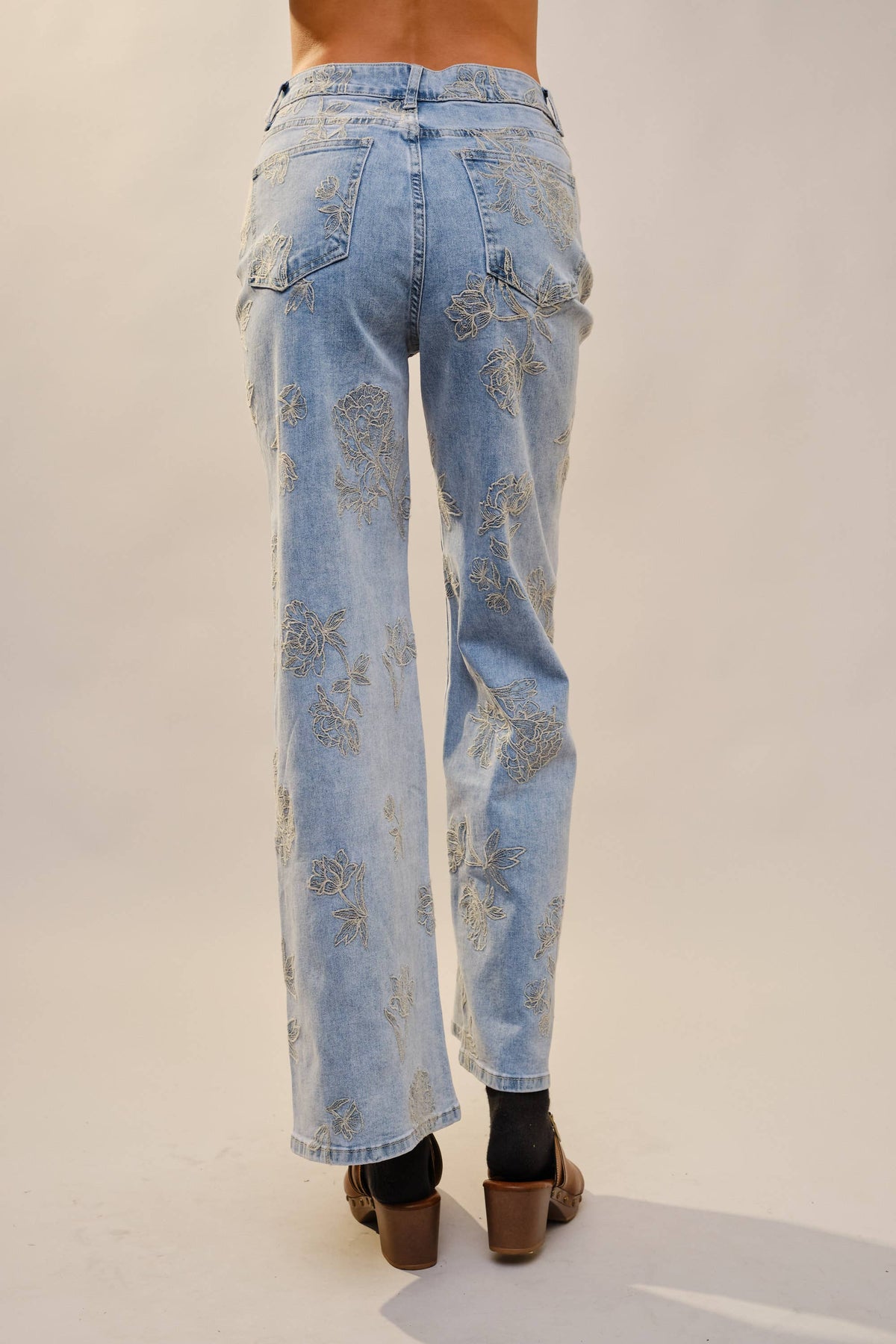Floral Embroidered Denim