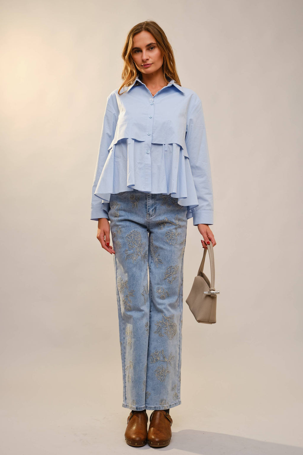 Floral Embroidered Denim
