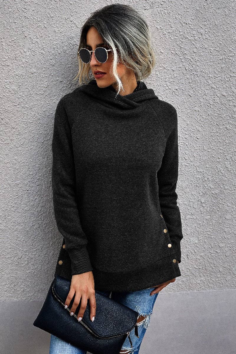 Turtle Neck Solid Loose Hoodie
