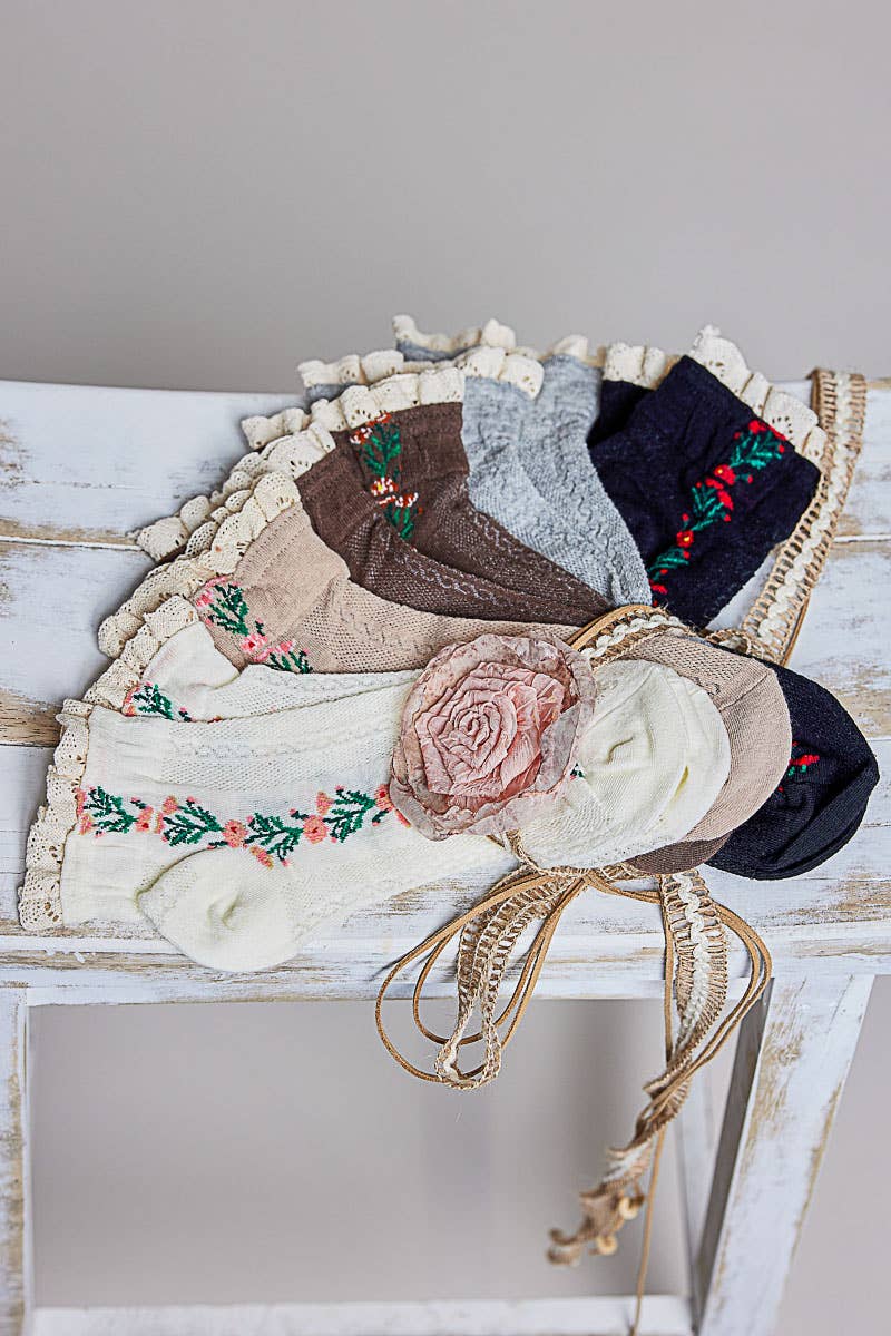 Floral Embroidered Socks