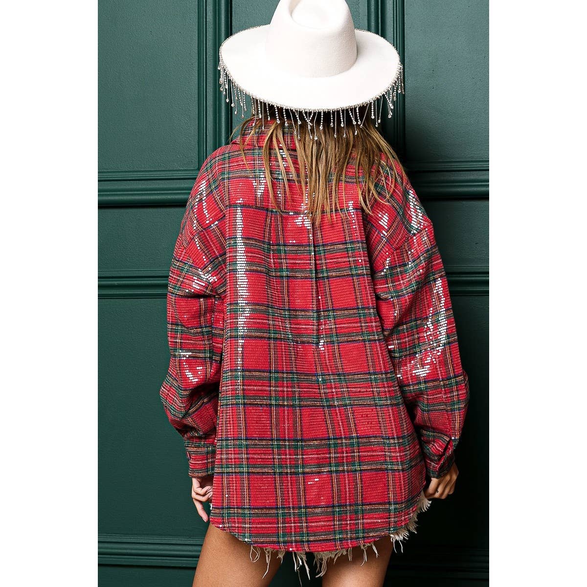 CLEAR SEQUIN PLAID CHRISTMAS SHIRT