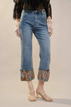 Cuffed Embroidered Denim