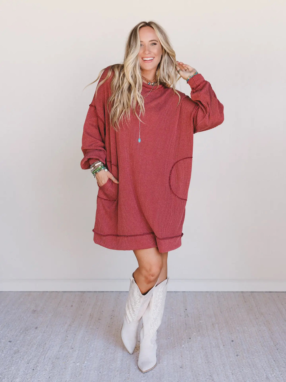 Moon Glow Long Sleeve Dress - Rust