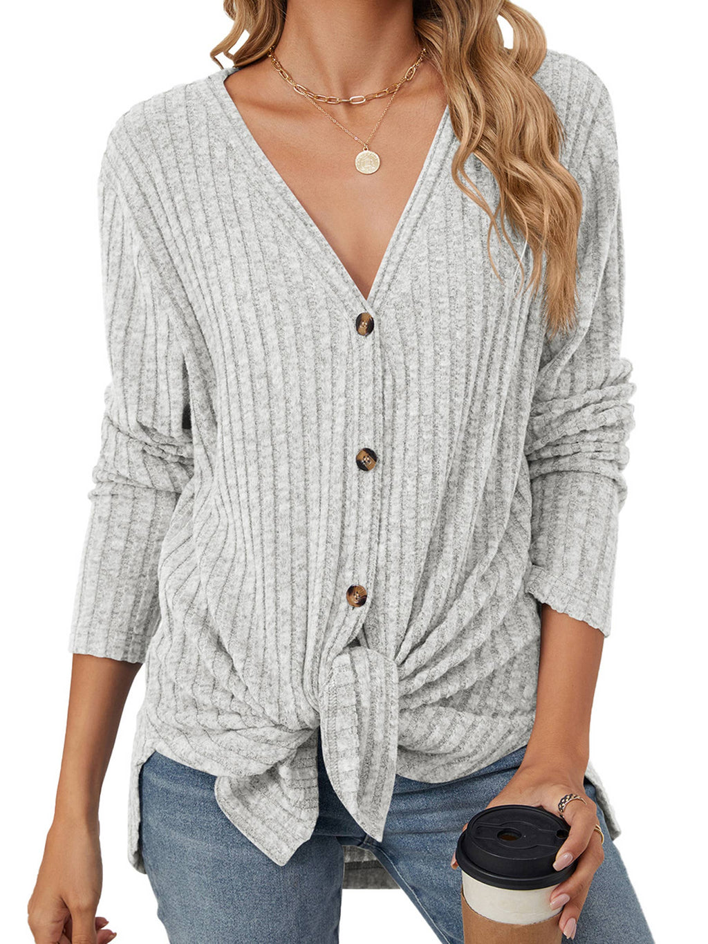 Solid Color Button Cardigan Knitted Brushed Jacket