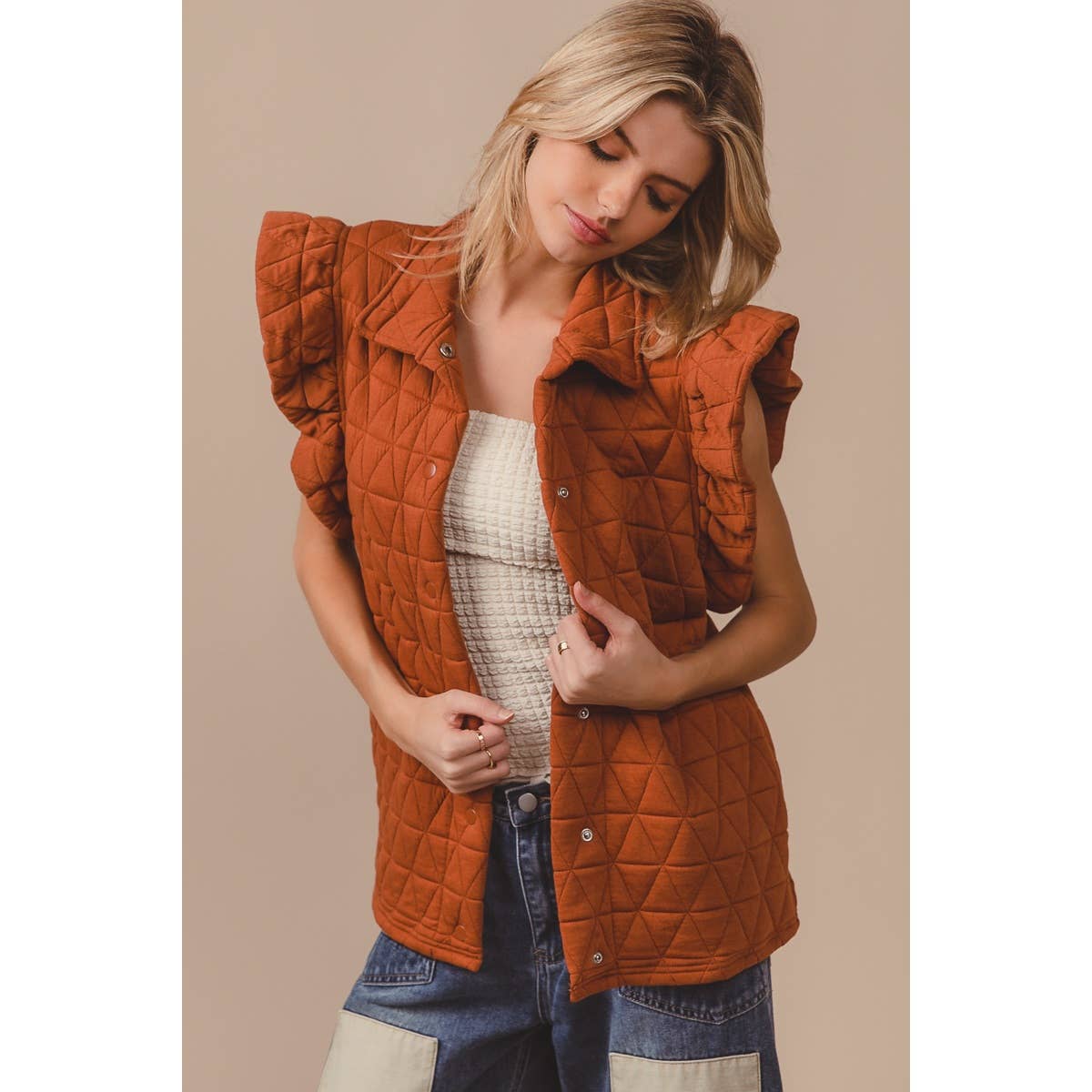 Quilted Ruffle Vest