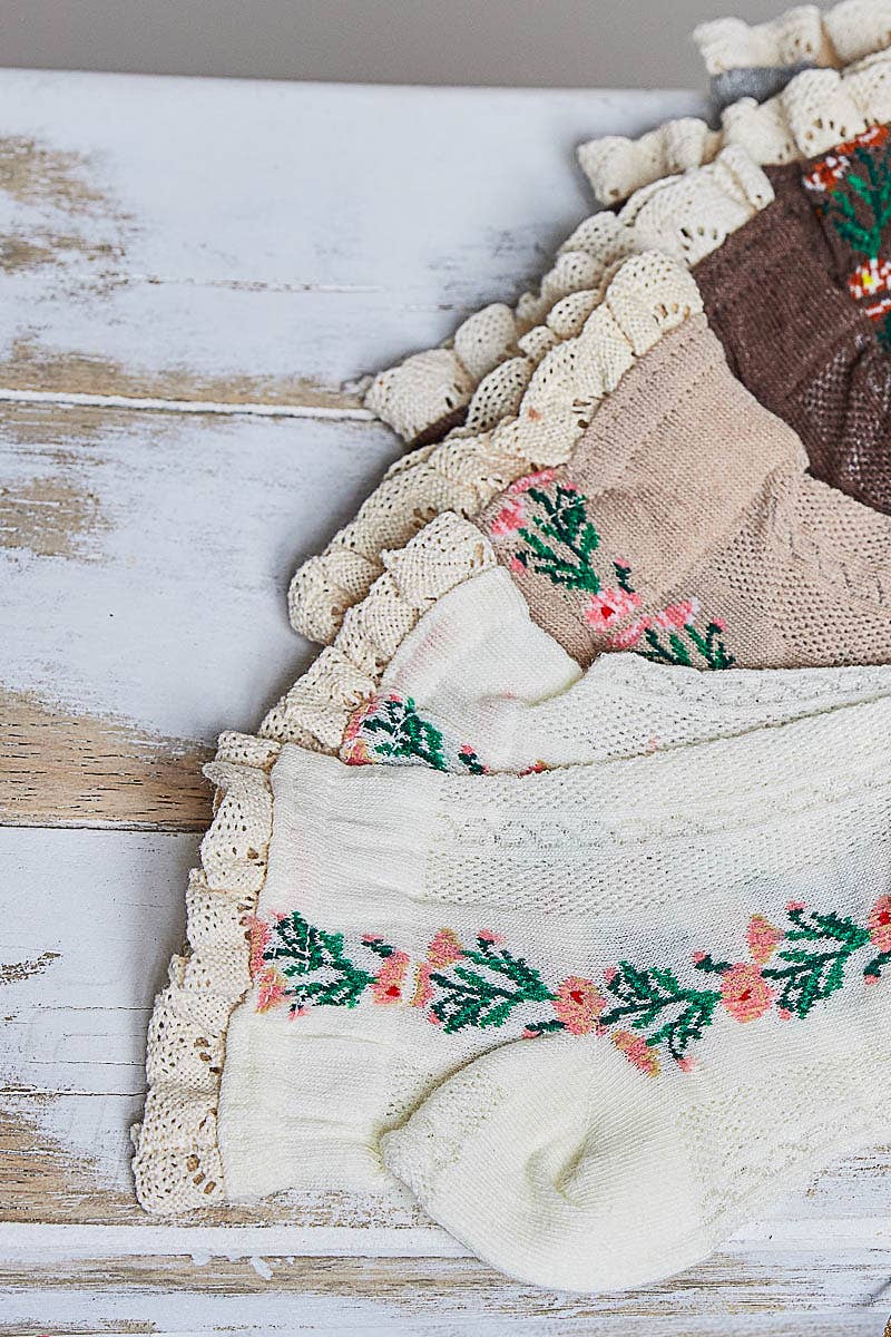 Floral Embroidered Socks