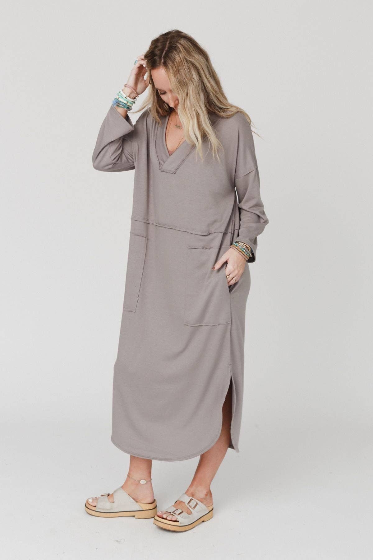 Long Sleeve Slit Maxi