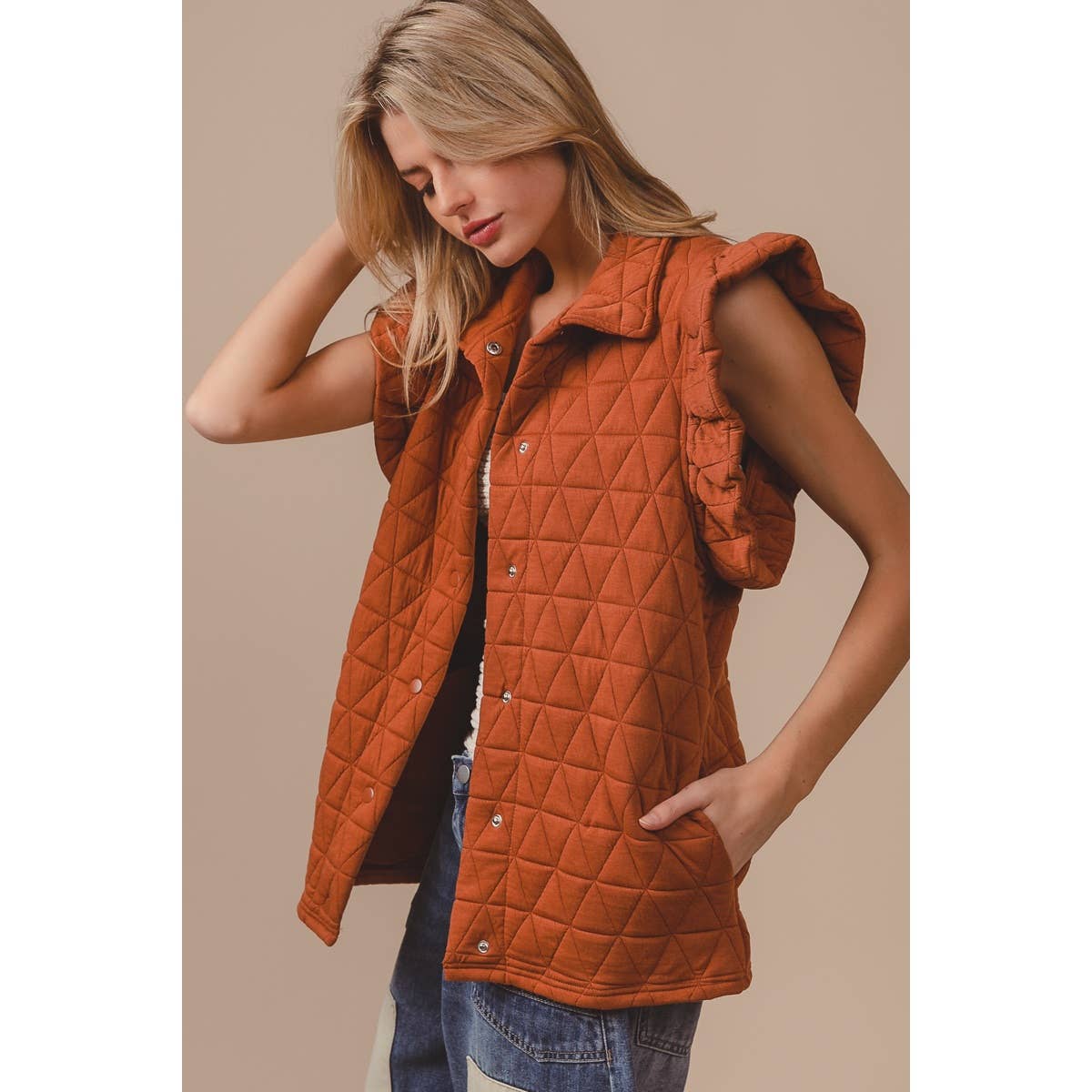 Quilted Ruffle Vest