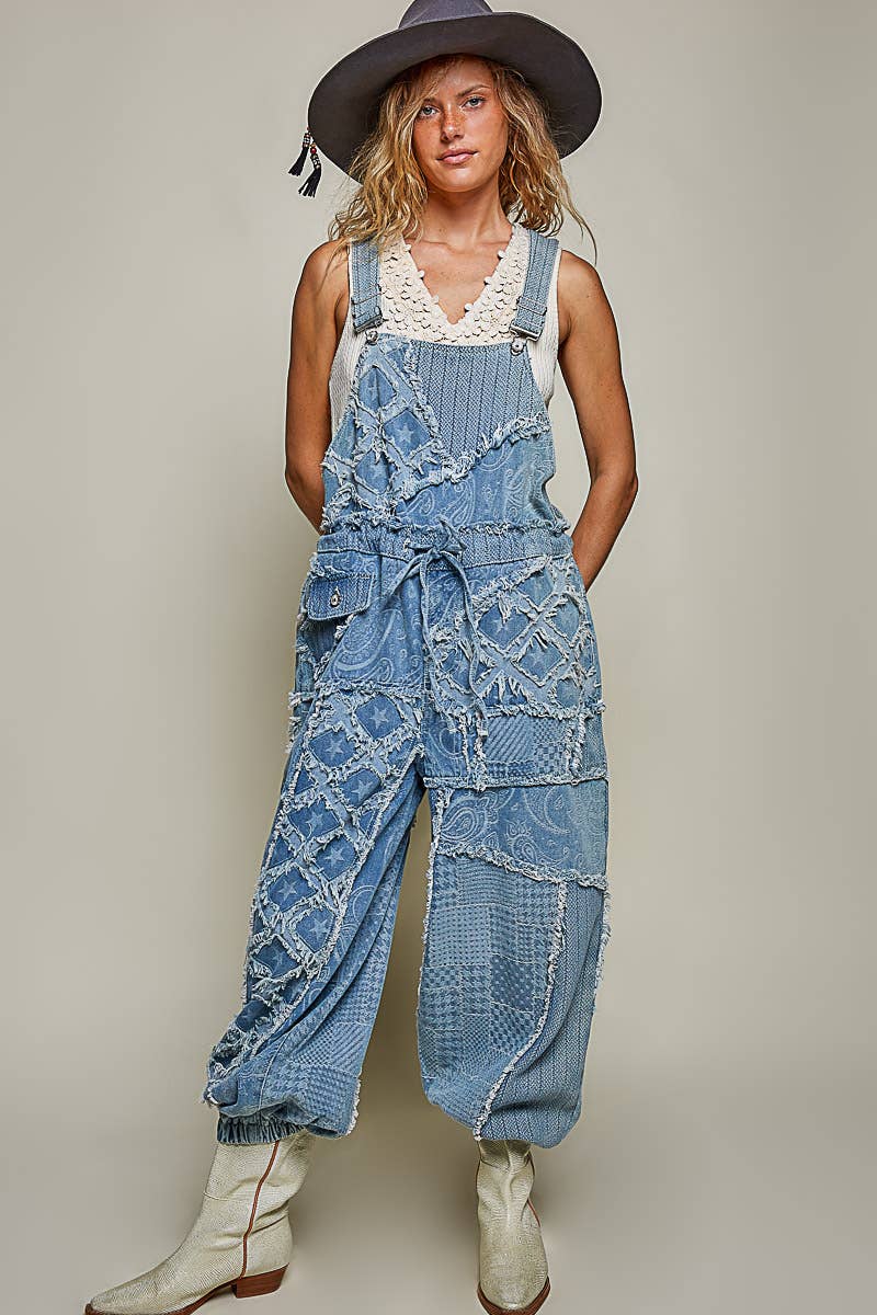 Patchwork Denim Overalls
