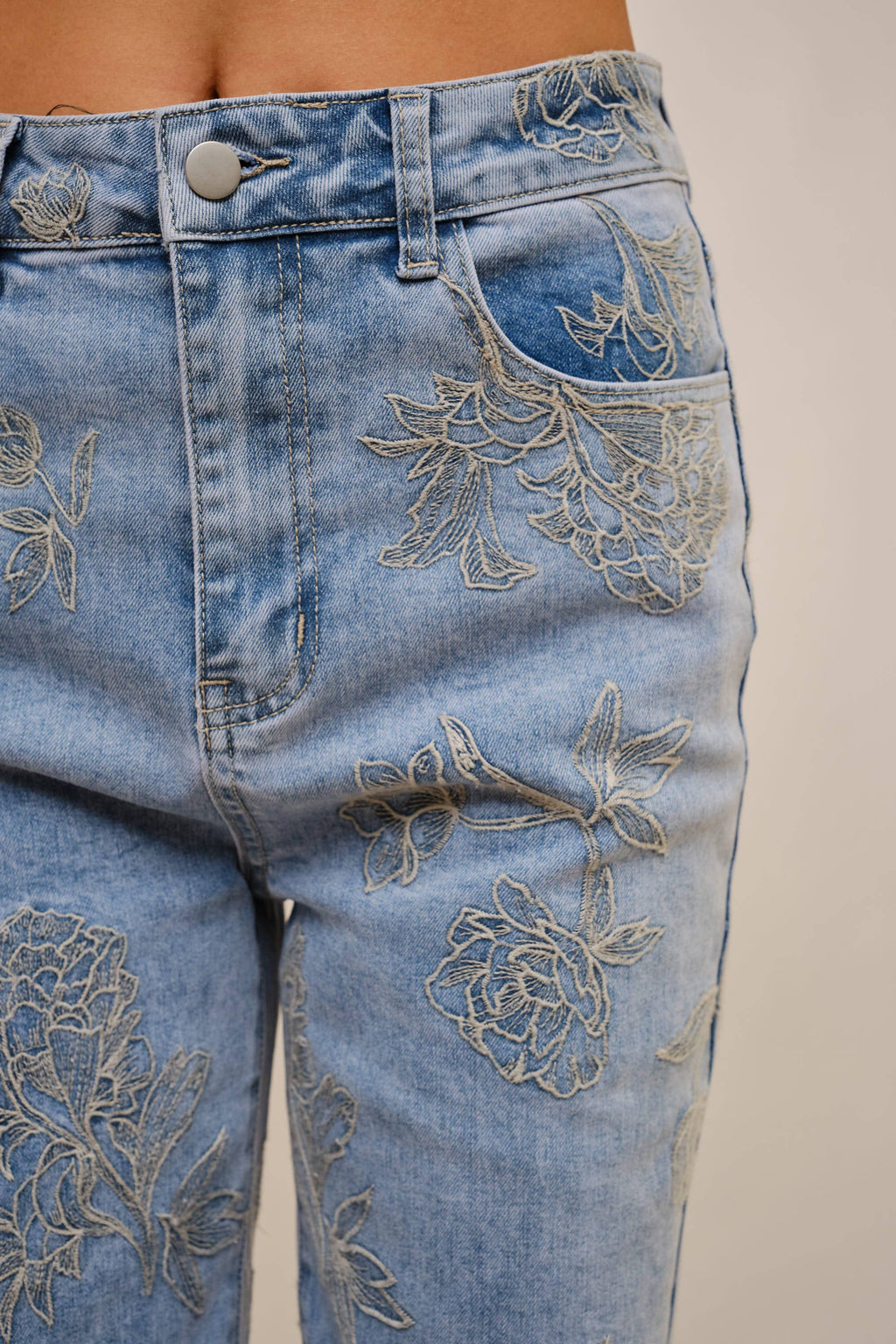 Floral Embroidered Denim